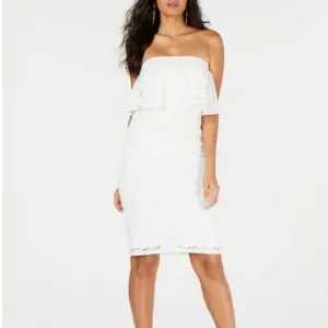 🆕️ Thalia ♡ Sodi White Ruffle Floral Lace Overlay Strapless Dress SIZE: L