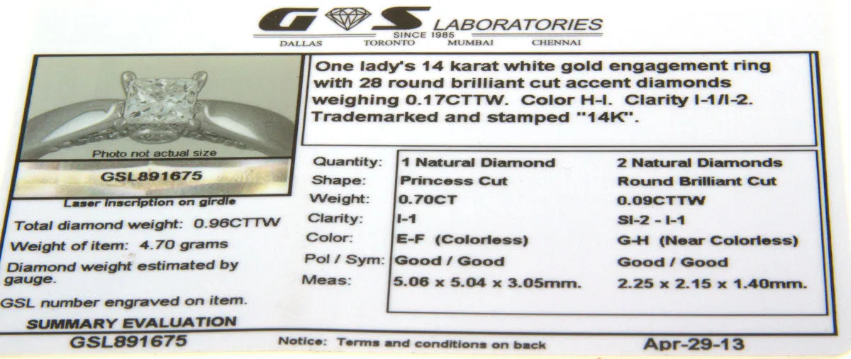 0.96ct Princess Cut Diamond Engagement Ring