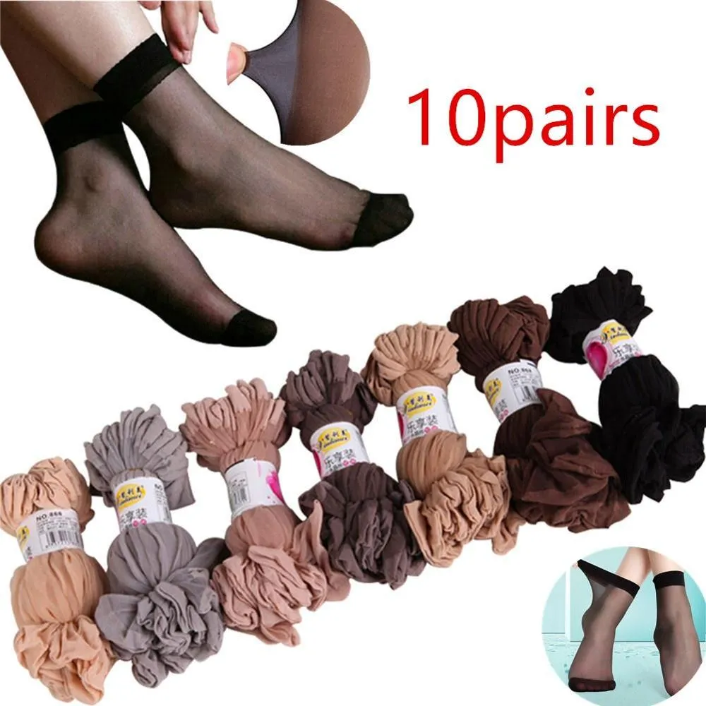 10 Pairs Ladies Ultra Thin Sheer Transparent Trouser Socks