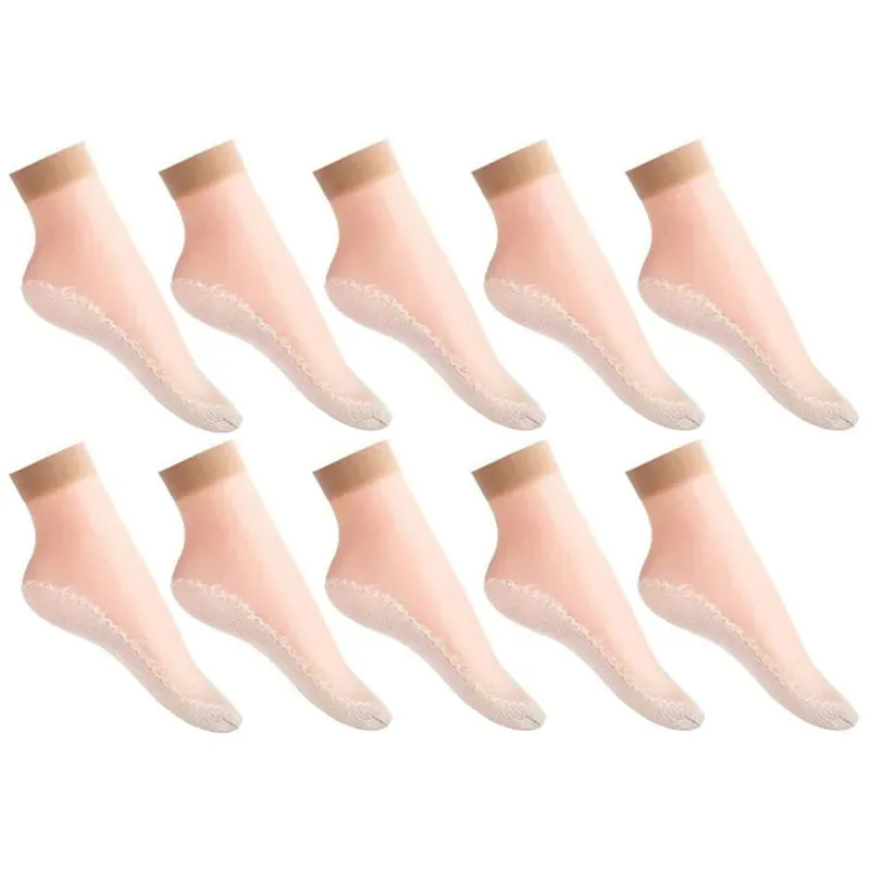 10 Pairs Spring Summer Fall Women's Soft Socks Thin Silk Socks Non-Slip Bottom Splice Fashion Transparent Ladies Breathable Socks