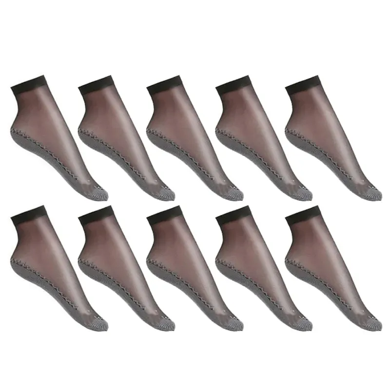 10 Pairs Spring Summer Fall Women's Soft Socks Thin Silk Socks Non-Slip Bottom Splice Fashion Transparent Ladies Breathable Socks