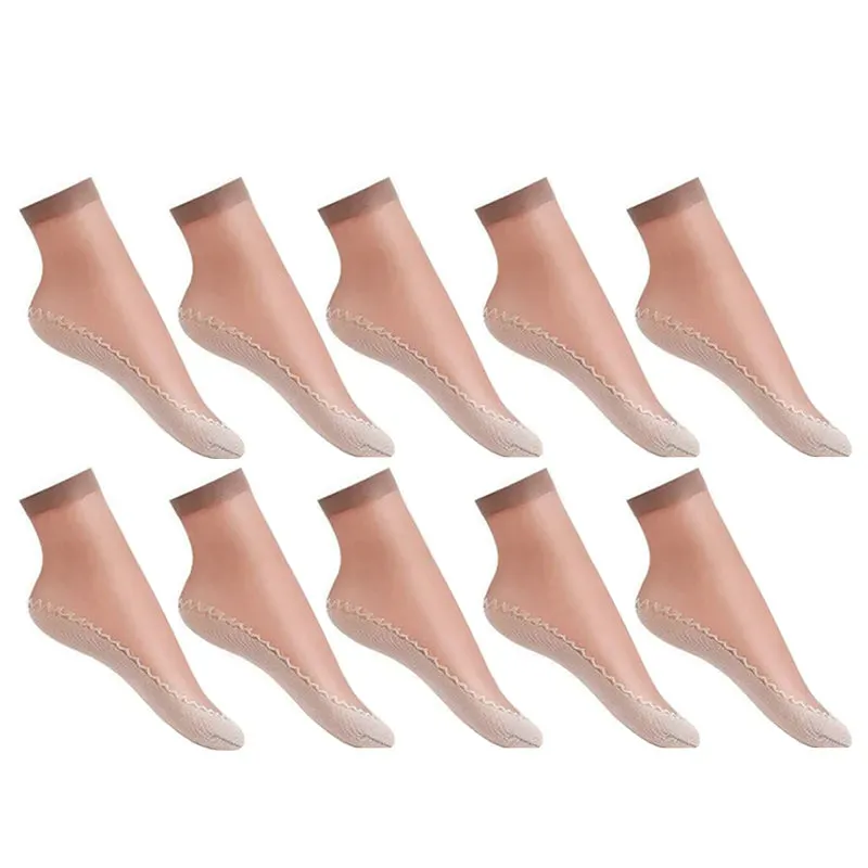 10 Pairs Spring Summer Fall Women's Soft Socks Thin Silk Socks Non-Slip Bottom Splice Fashion Transparent Ladies Breathable Socks