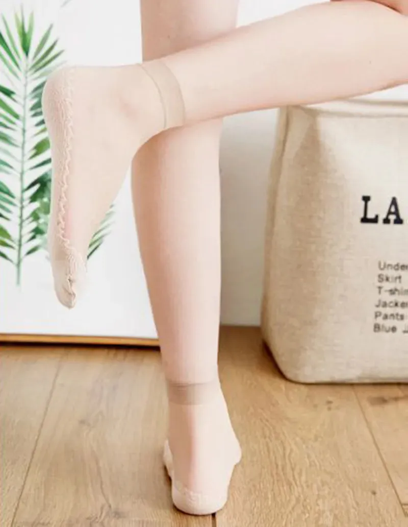10 Pairs Spring Summer Fall Women's Soft Socks Thin Silk Socks Non-Slip Bottom Splice Fashion Transparent Ladies Breathable Socks