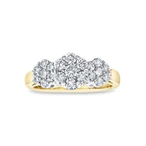 1.00TDW Diamond Three Flower Ring in 10K Yellow Gold