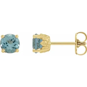 14K Aquamarine Floral Round Cut Studs