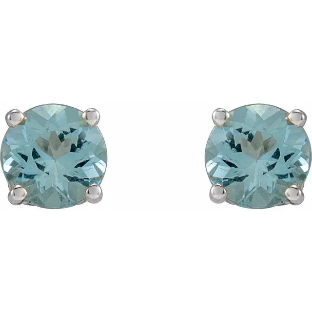 14K Aquamarine Floral Round Cut Studs