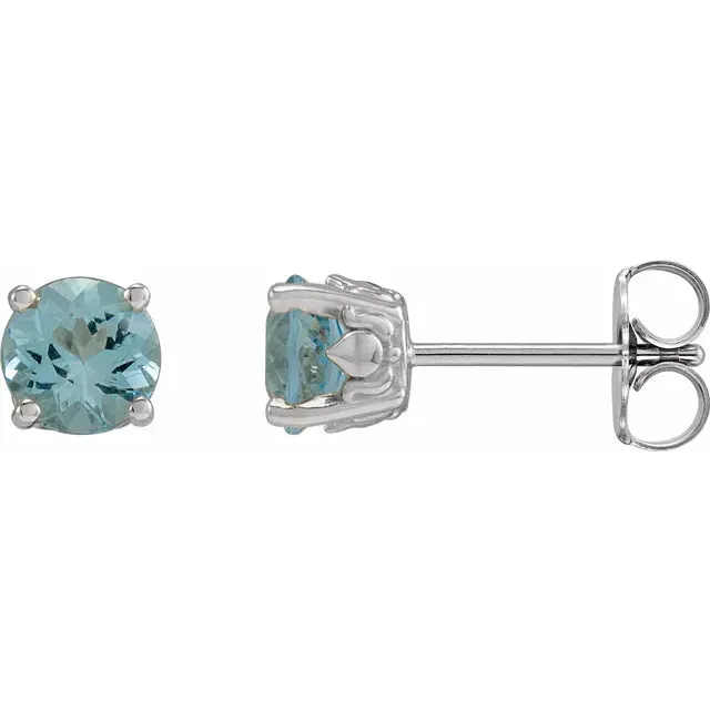 14K Aquamarine Floral Round Cut Studs