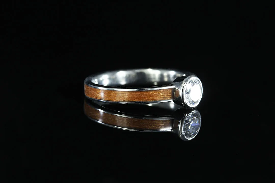14K GOLD BEZEL SET DIAMOND CHERRY WOOD RING