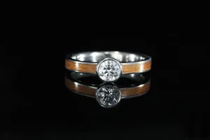 14K GOLD BEZEL SET DIAMOND CHERRY WOOD RING