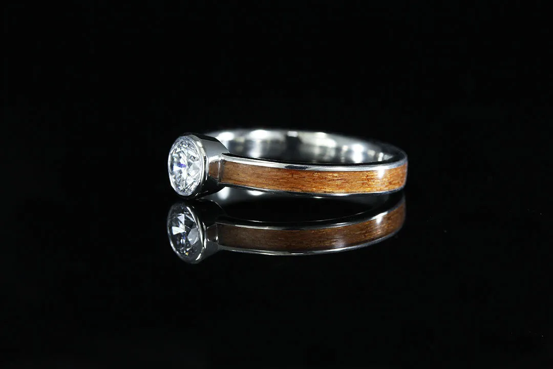 14K GOLD BEZEL SET DIAMOND CHERRY WOOD RING