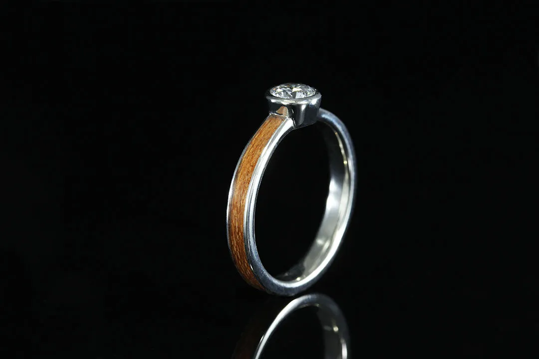14K GOLD BEZEL SET DIAMOND CHERRY WOOD RING