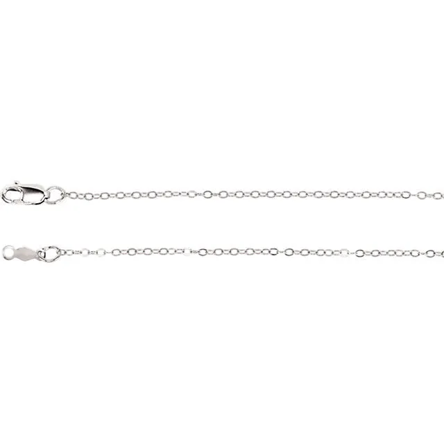 14k White Gold 1.2mm Flat Cable Chain w/ Lobster Closure - Various Lengths