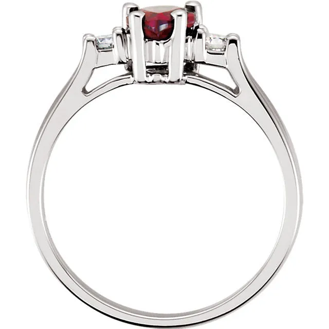 14k White Gold Genuine Pear Mozambique Garnet & Diamond Ring