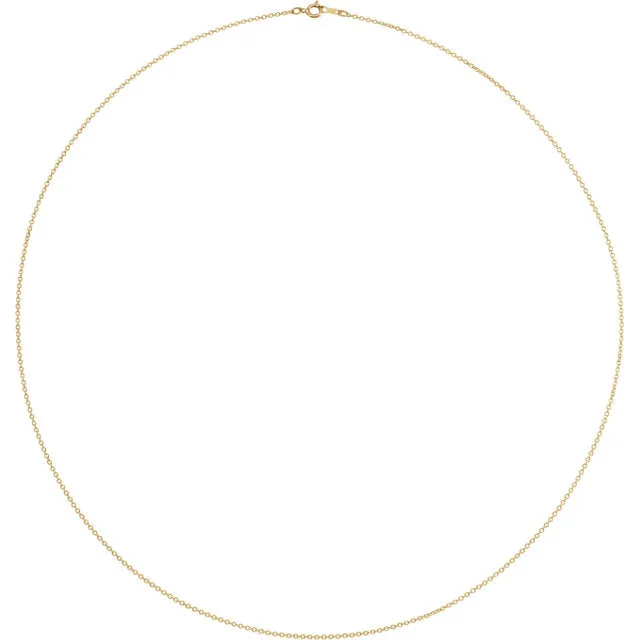 14k Yellow Gold 1mm Cable Chain w/ Spring Ring Closure - Various Lengths