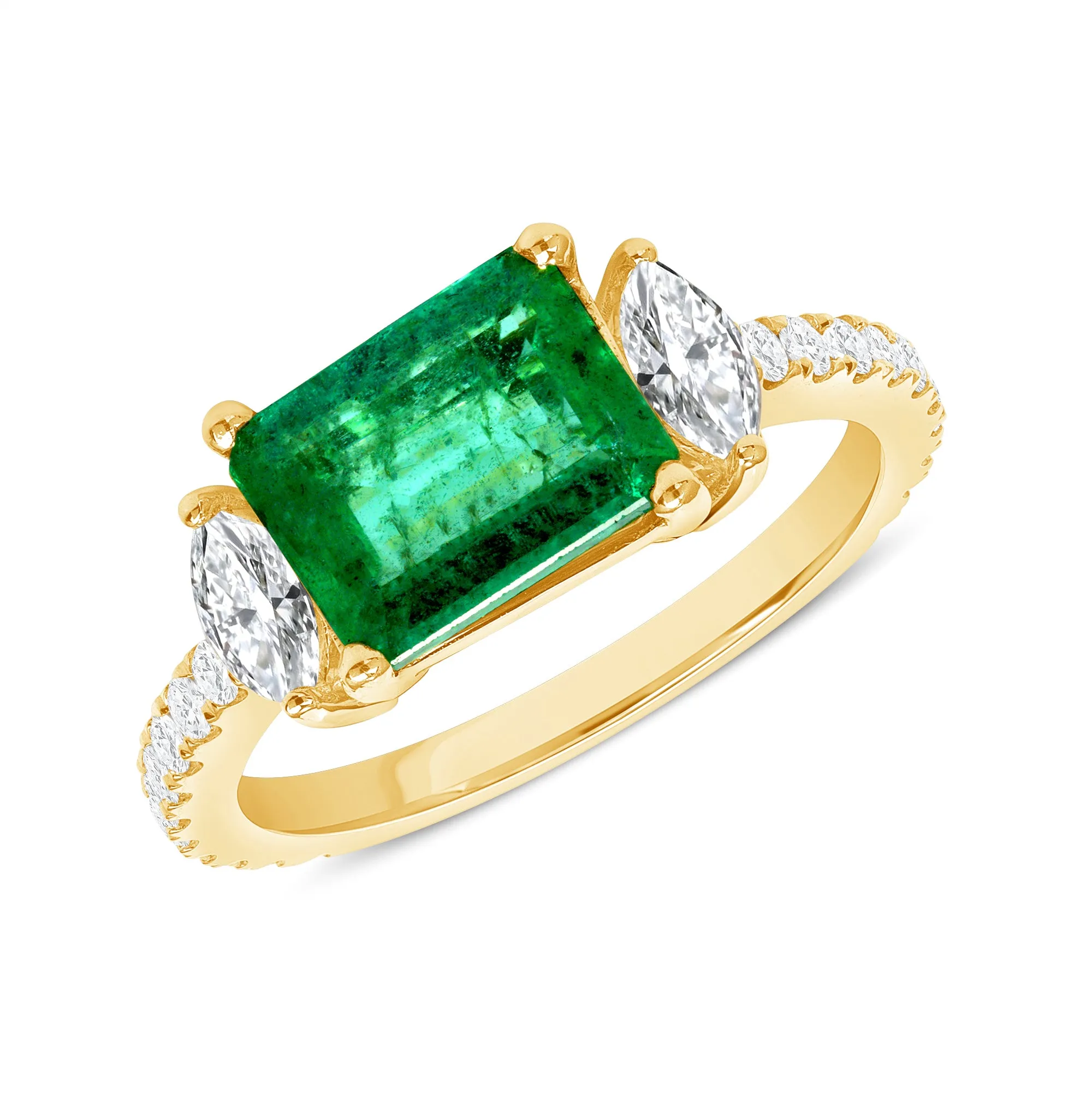 1.61 Ct. Emerald-Cut Emerald Solitaire Ring with Diamond Accents 14k Yellow Gold