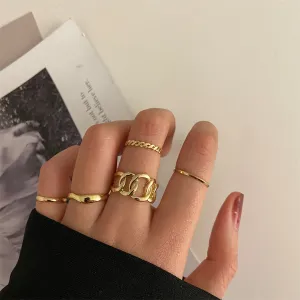 18K Gold-Plated Cable Chain Open Ring Set
