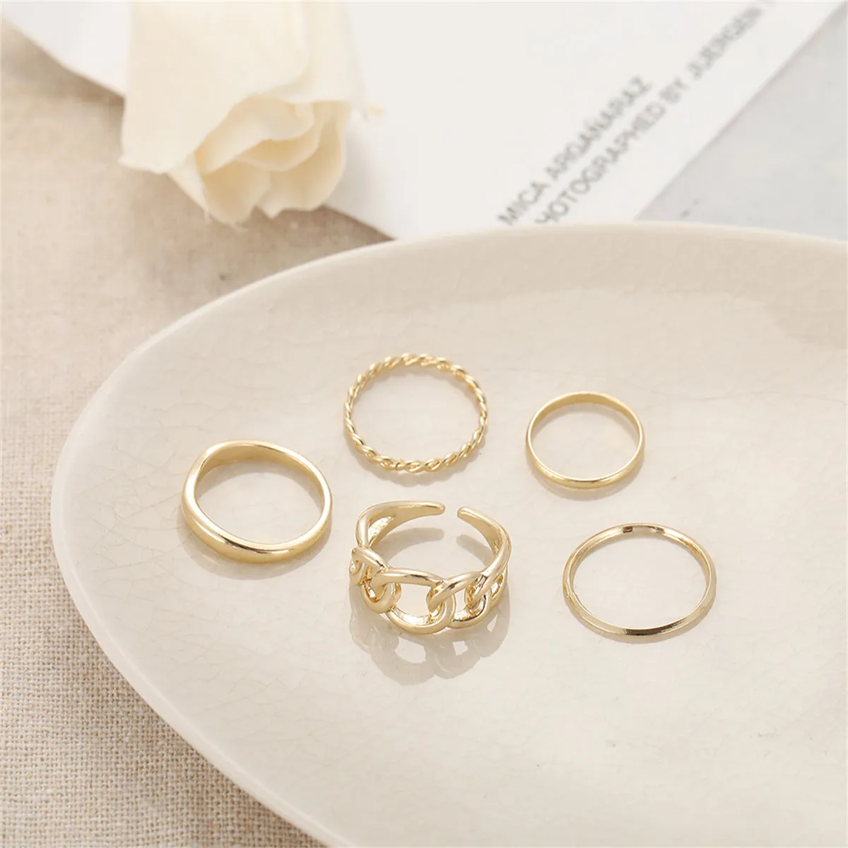 18K Gold-Plated Cable Chain Open Ring Set
