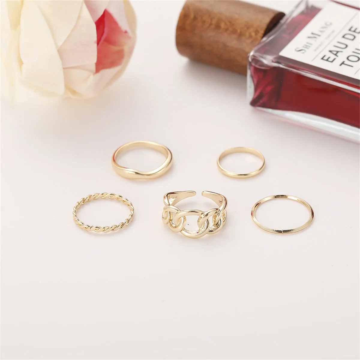18K Gold-Plated Cable Chain Open Ring Set