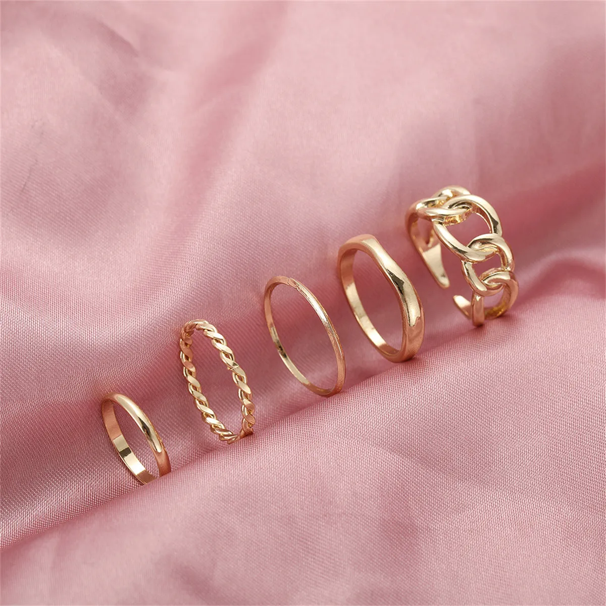 18K Gold-Plated Cable Chain Open Ring Set