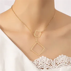 18K Gold-Plated Open Square Lariat Necklace