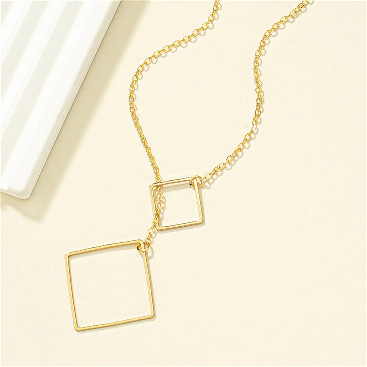 18K Gold-Plated Open Square Lariat Necklace