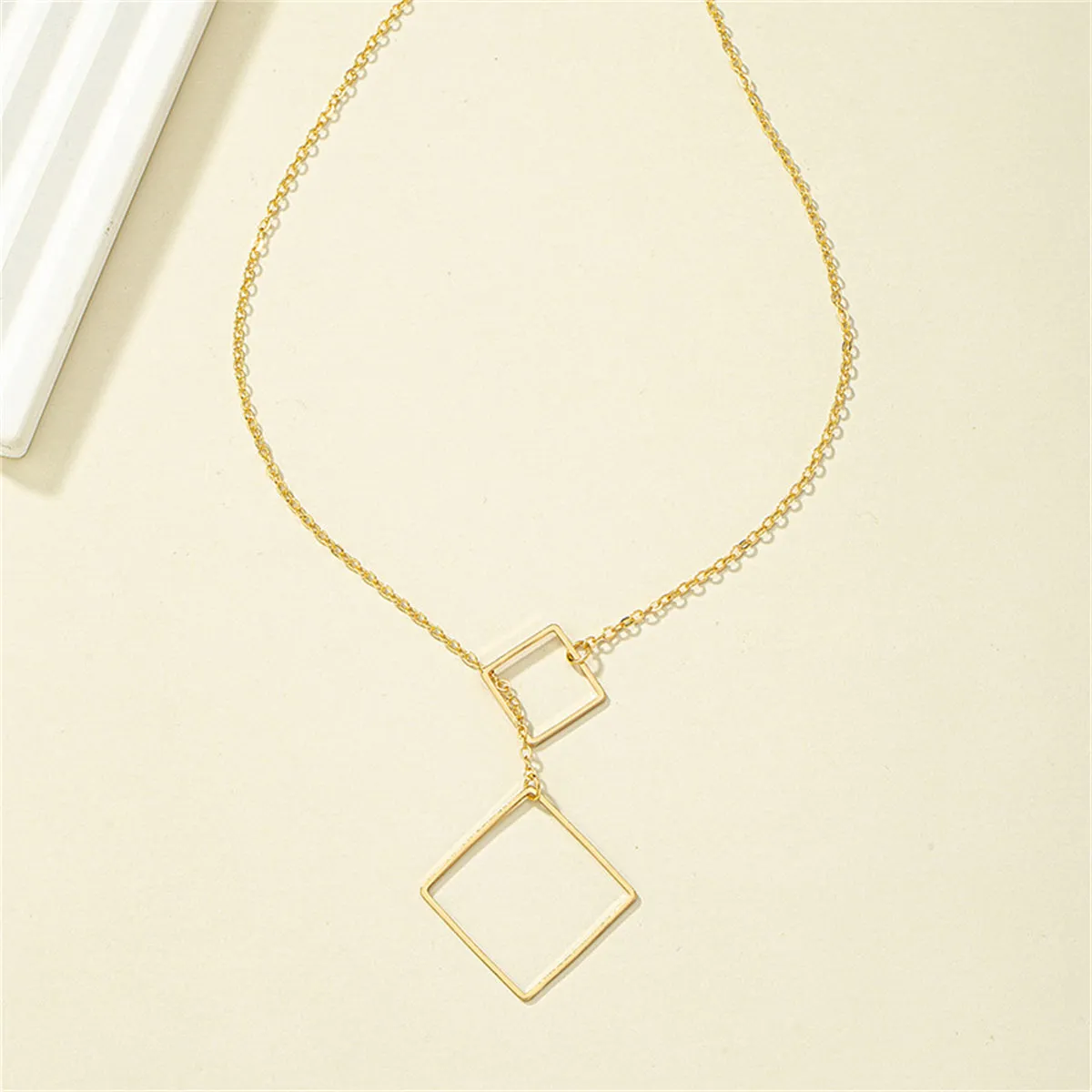 18K Gold-Plated Open Square Lariat Necklace
