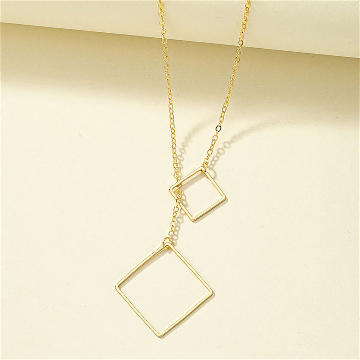 18K Gold-Plated Open Square Lariat Necklace