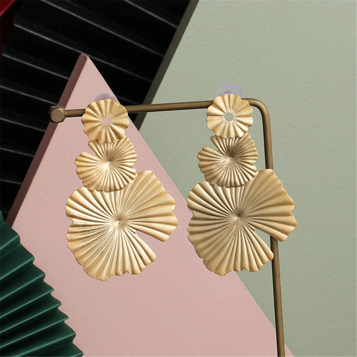 18K Gold-Plated Textured Lotus Leaf Drop Earrings