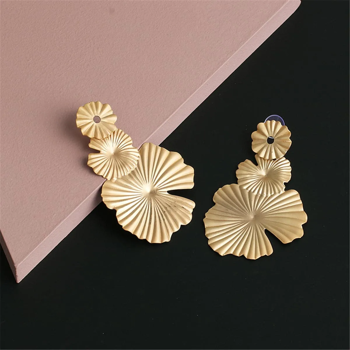 18K Gold-Plated Textured Lotus Leaf Drop Earrings
