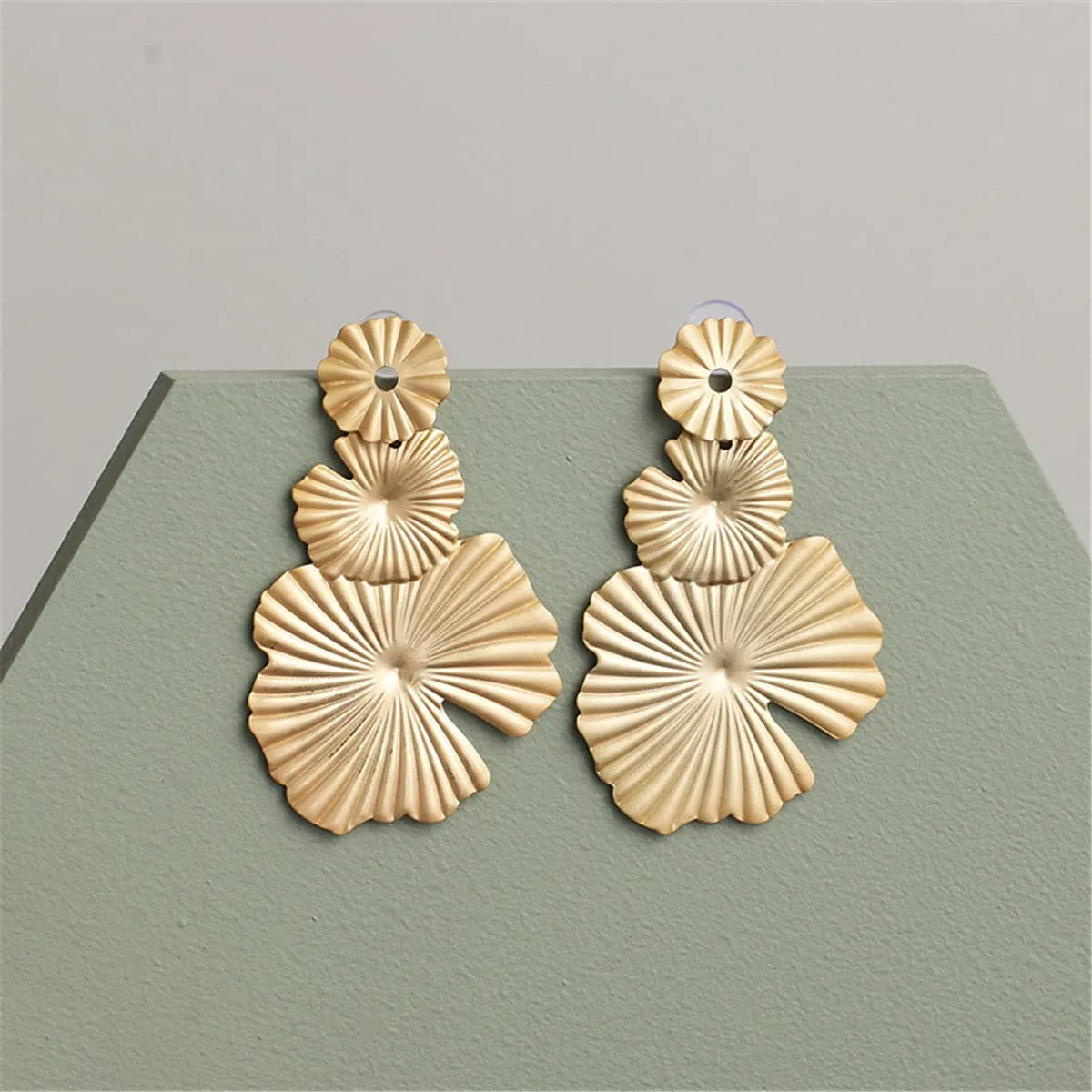 18K Gold-Plated Textured Lotus Leaf Drop Earrings