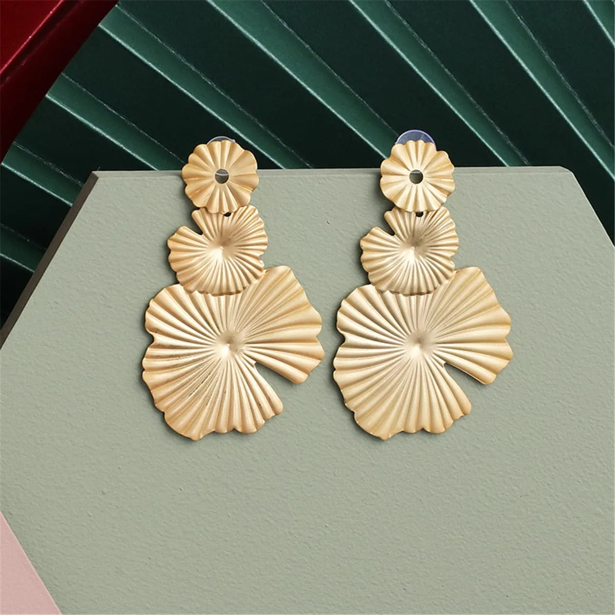 18K Gold-Plated Textured Lotus Leaf Drop Earrings