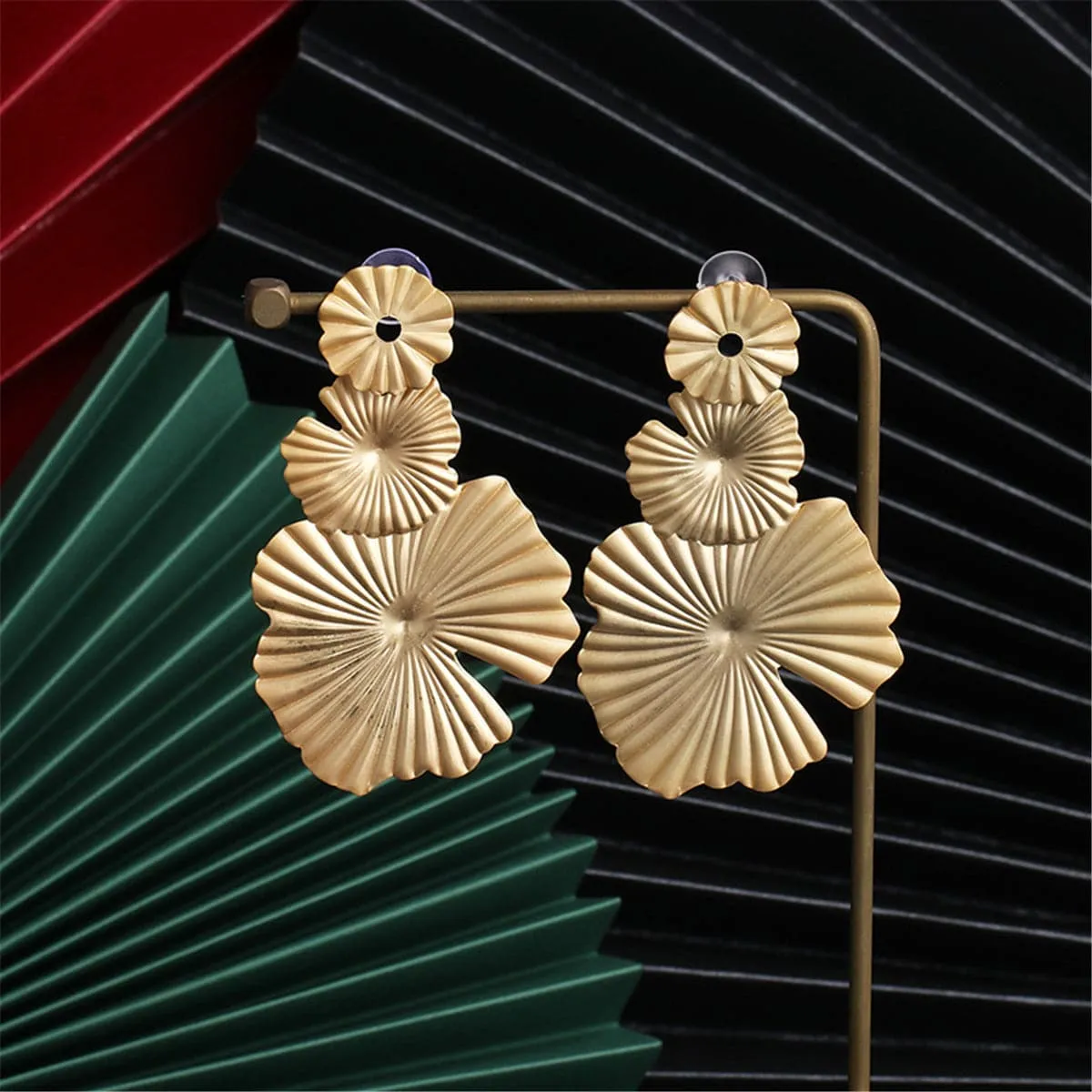 18K Gold-Plated Textured Lotus Leaf Drop Earrings