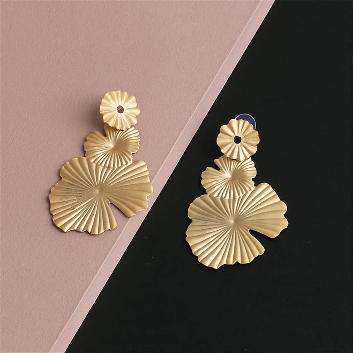 18K Gold-Plated Textured Lotus Leaf Drop Earrings