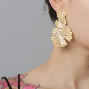 18K Gold-Plated Textured Lotus Leaf Drop Earrings