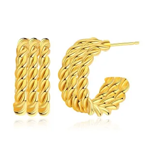 18K Gold-Plated Tri-Twine Huggie Earrings