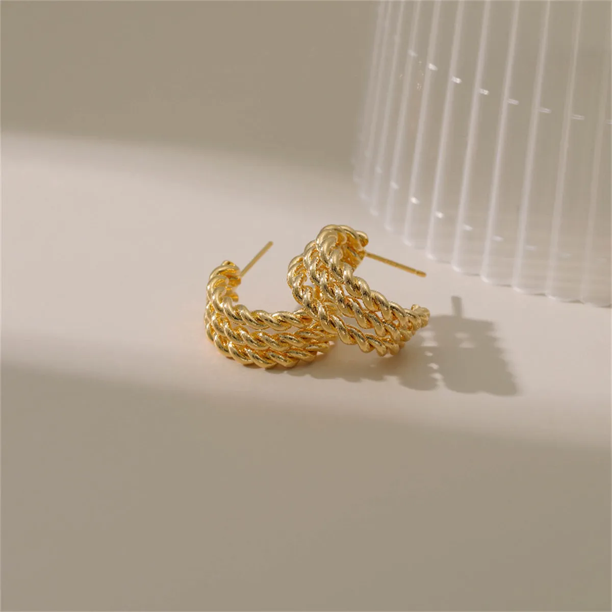 18K Gold-Plated Tri-Twine Huggie Earrings