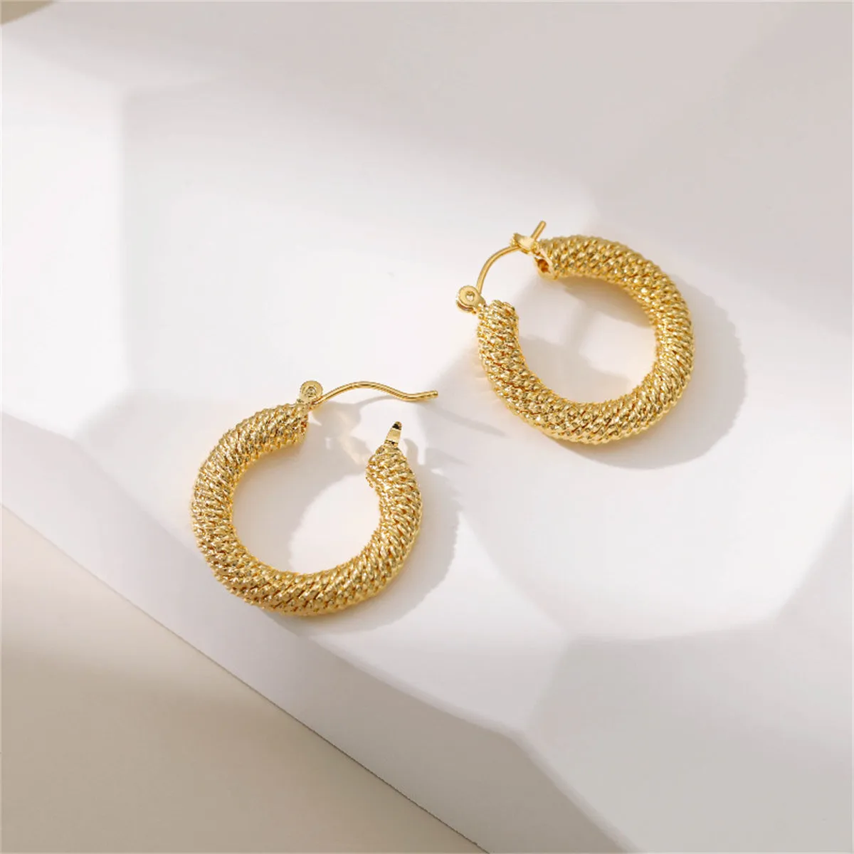 18K Gold-Plated Twisted Thread Hoop Earrings