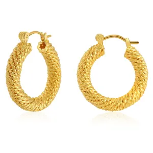 18K Gold-Plated Twisted Thread Hoop Earrings