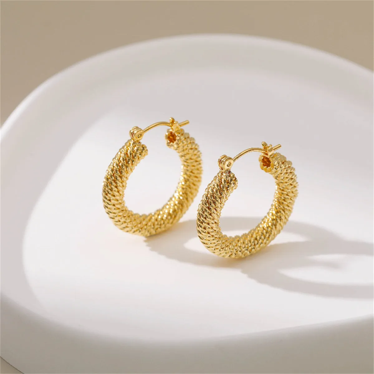 18K Gold-Plated Twisted Thread Hoop Earrings