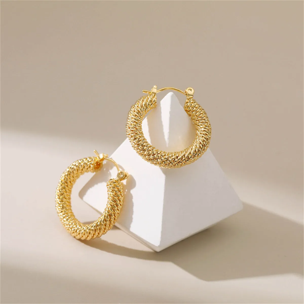 18K Gold-Plated Twisted Thread Hoop Earrings