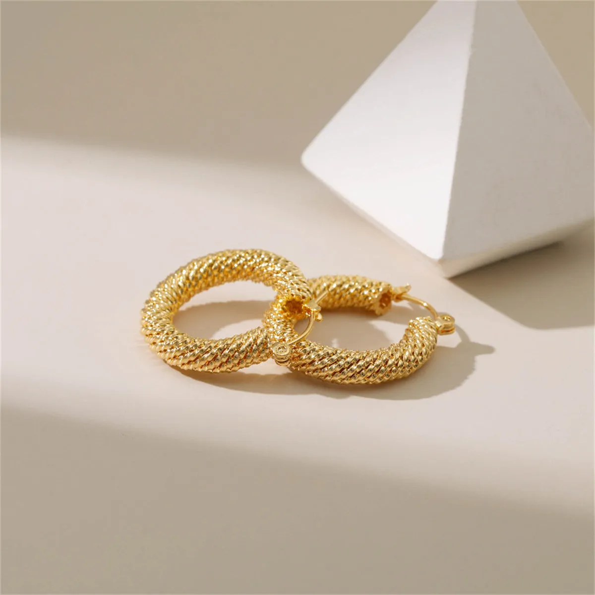 18K Gold-Plated Twisted Thread Hoop Earrings
