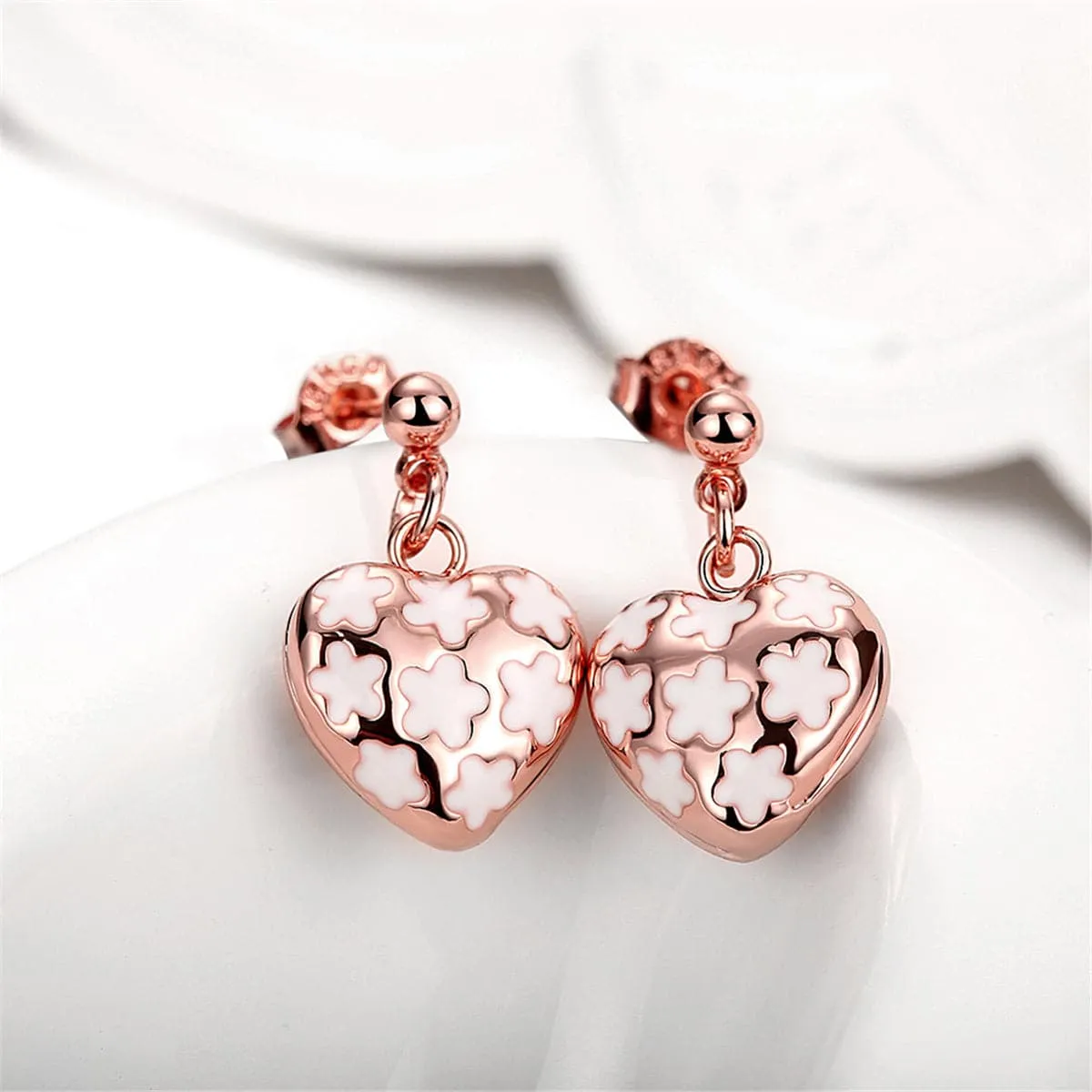 18K Rose Gold-Plated Heart Drop Earrings