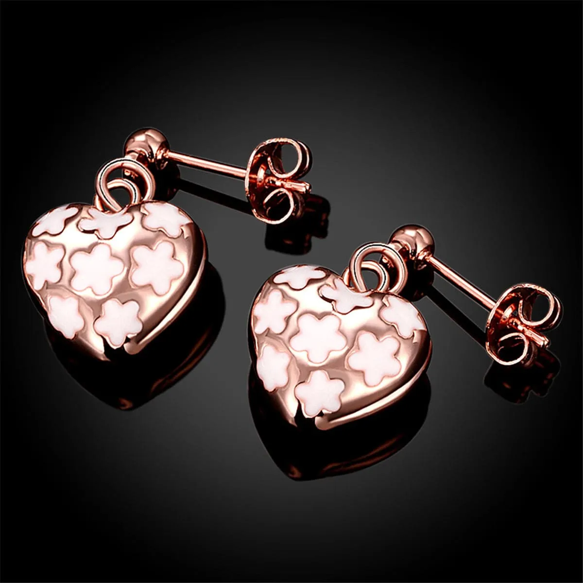 18K Rose Gold-Plated Heart Drop Earrings