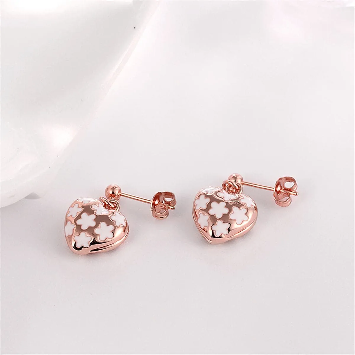 18K Rose Gold-Plated Heart Drop Earrings