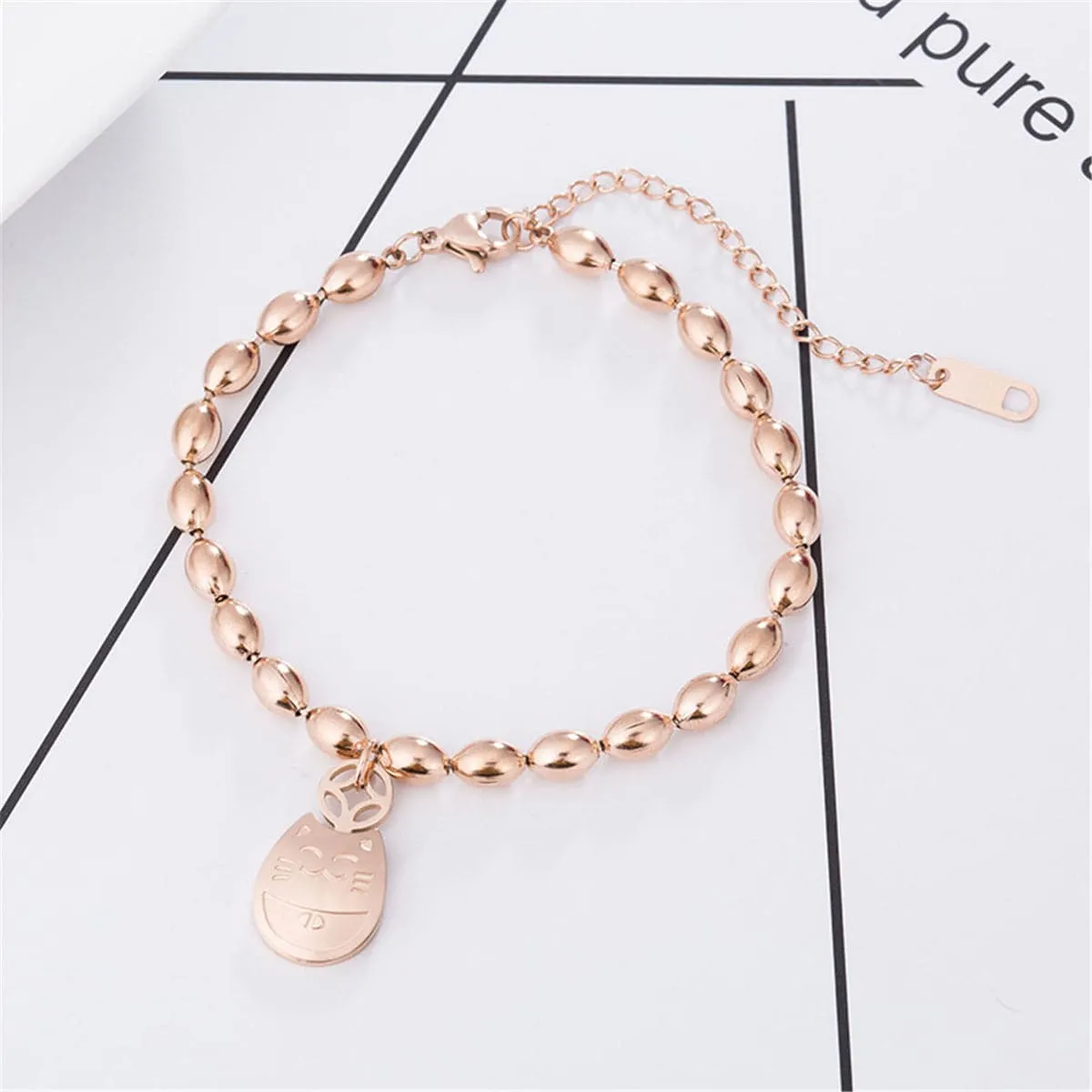 18K Rose Gold-Plated Kitty Long Bead Charm Bracelet