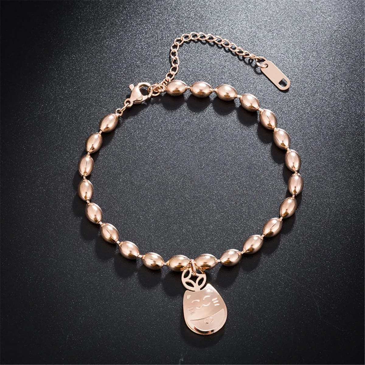 18K Rose Gold-Plated Kitty Long Bead Charm Bracelet