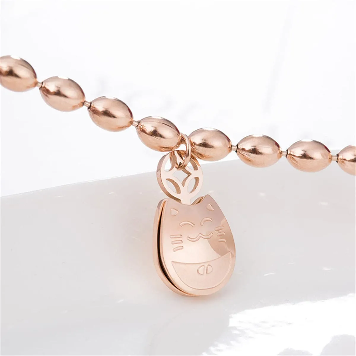 18K Rose Gold-Plated Kitty Long Bead Charm Bracelet