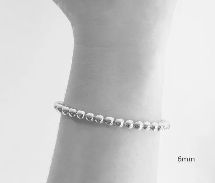 18k White Gold Ball Bead Stretch Bracelets, 3mm - 6mm, Men and Women's Bracelet