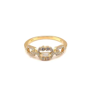 18K Yellow Gold Diamond Link Motif Ring
