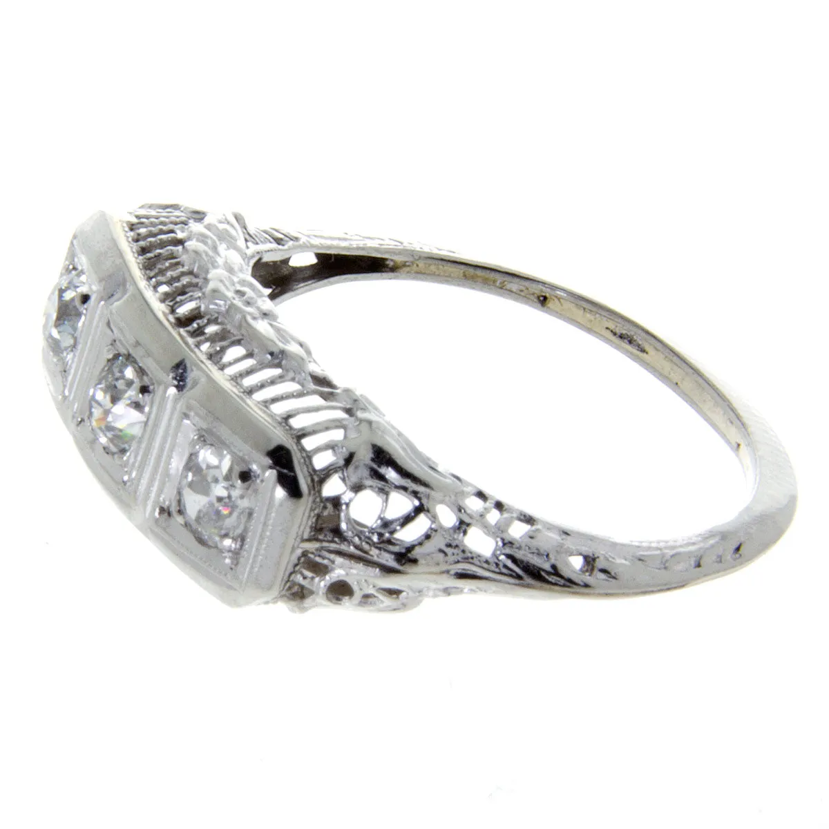 1920s Filigree 3 Stone Diamond Anniversary Band